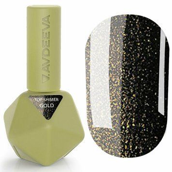 Топ для гель-лаку із золотистим шимером без липкого шару Avdeeva top shimmer gold, 12 мл