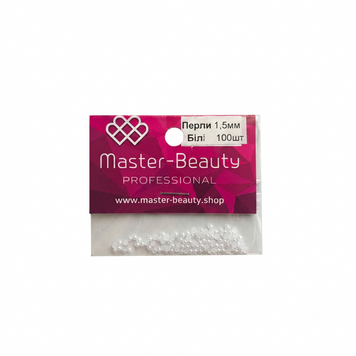 Перлини для декору нігтів 1,5 мм білі половинки (100 шт) Master-Beauty