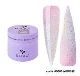 Гель мус для нарощення світло-рожевий з блискітками Builder Gel Mousse DNKa, 15 ml #0003