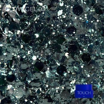Гель з великими зелено-галографік блискітками для дизайну Touch Glow gel №3, 5 мл