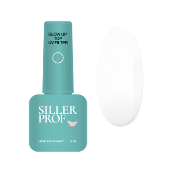 Топ для нігтів суперглянець з уф-фільтром для світлих тонів Siller Top Glow Up (UV- filter), 8 мл