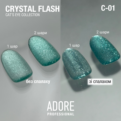 Гель-лак котяче око м'ятно-зелений світловідбивний Adore С-01, 8 мл
