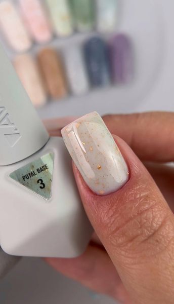 База для нігтів молочно-зелена з золотою поталлю potal base №3 Victoria Avdeeva, 12 мл