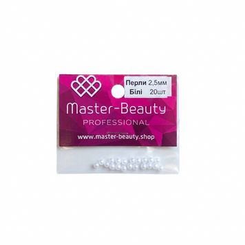 Перлини для декору нігтів 2,5 мм білі половинки (20 шт) Master-Beauty