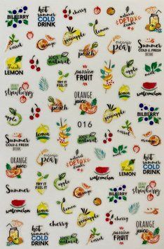 Наклейки на нігті на прозорій основі Fruits mix 016