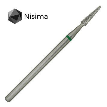 Фреза для манікюру Конус тонкий короткий зелений абразив H_701cK Nisima