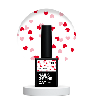 Топ з червоними та рожевими серцями без липкого шару NAILSOFTHEDAY Kupidon top 01, 10 мл