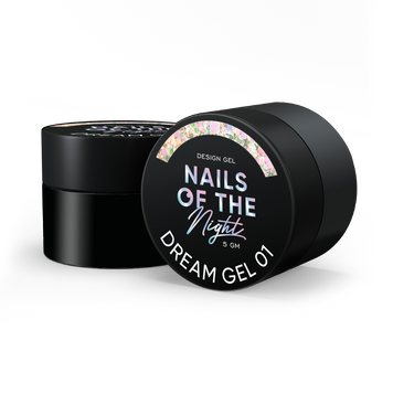 Гель з рожевими шестигранниками різного розміру та глітеру Nailsofthenight dream gel 01, 5 г