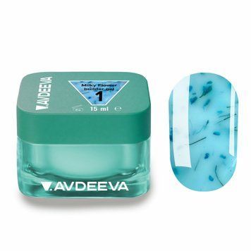 Гель для нігтів моделюючий молочний з блакитними сухоцвітами Avdeeva Milky Flower №1, 15 мл